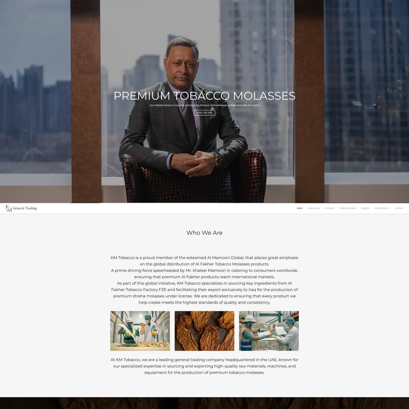 KM Tobacco | Tobacco Trading Website Design Dubai | Masoud Raoufi Photography Services KM Tobacco | Tobacco Trading Website Design Dubai