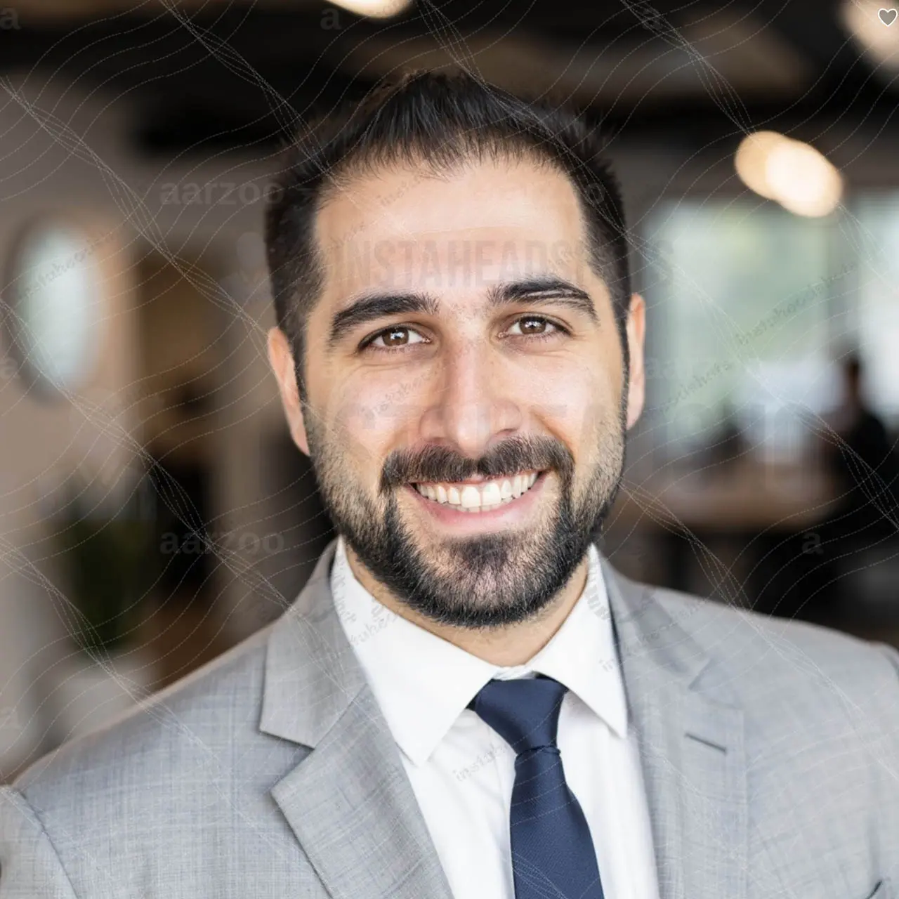 Failed AI generated headshot with altered jawline and facial features that does not resemble the real person