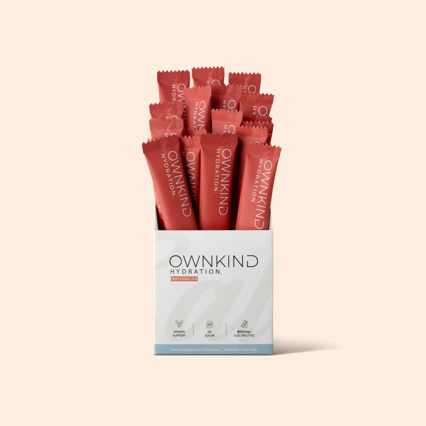 OwNKiND Hydration watermelon dietary supplement box with red sachets arranged in a bouquet-like display.