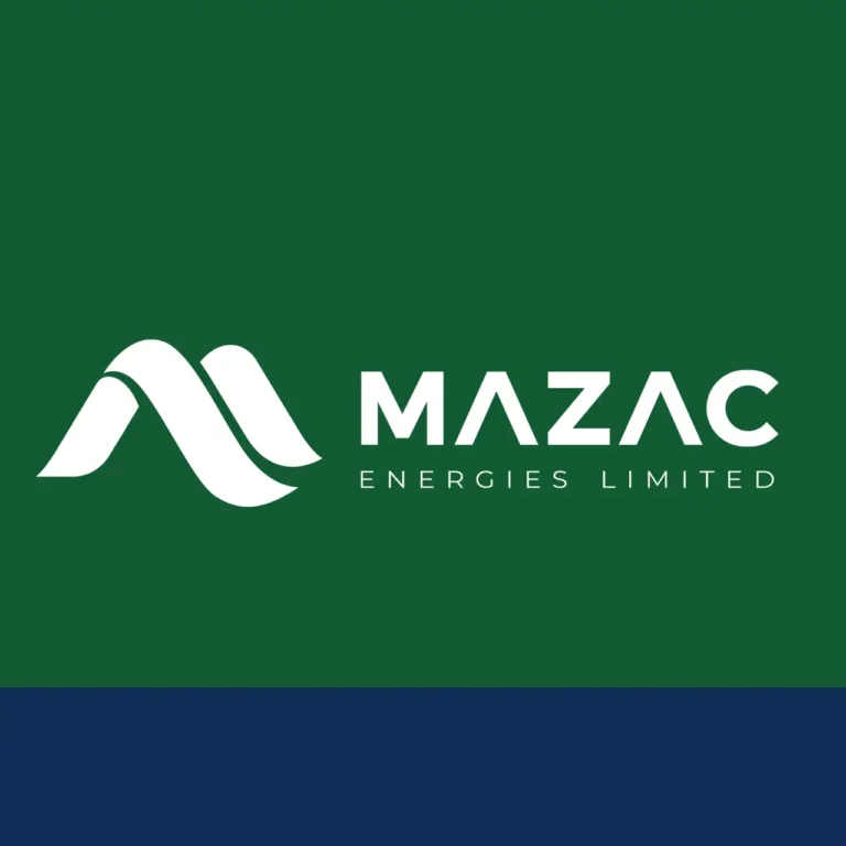 Mazac Energies Limited logo in white on the brand's deep green with a navy band, the brand identity designed by MRPS.