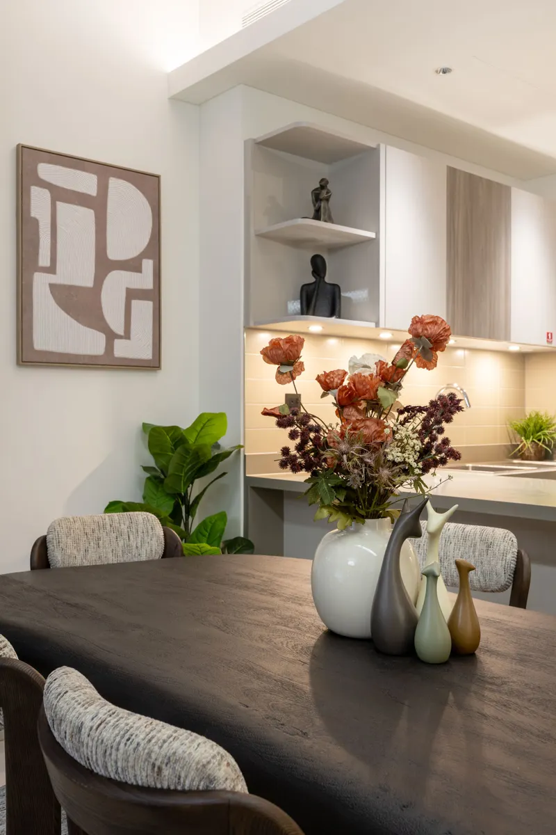 Interior details at night, Airbnb photoshoot at Crest Grande, Sobha Hartland