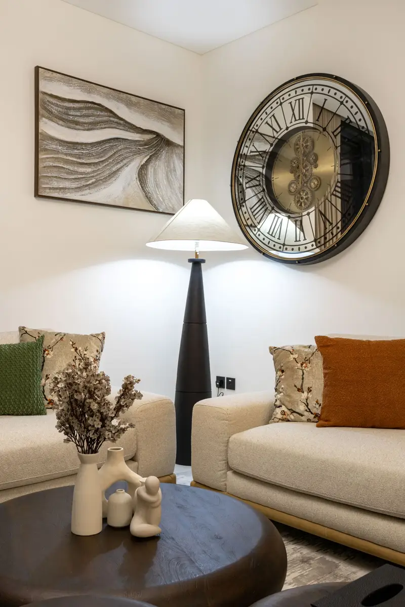 Interior details at night, Airbnb photoshoot at Crest Grande, Sobha Hartland