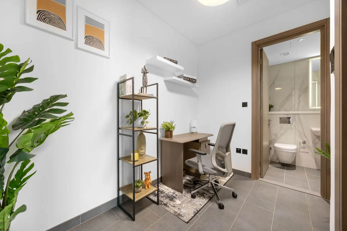Home office workspace, Airbnb 3-bedroom at Crest Grande, Sobha Hartland, Dubai