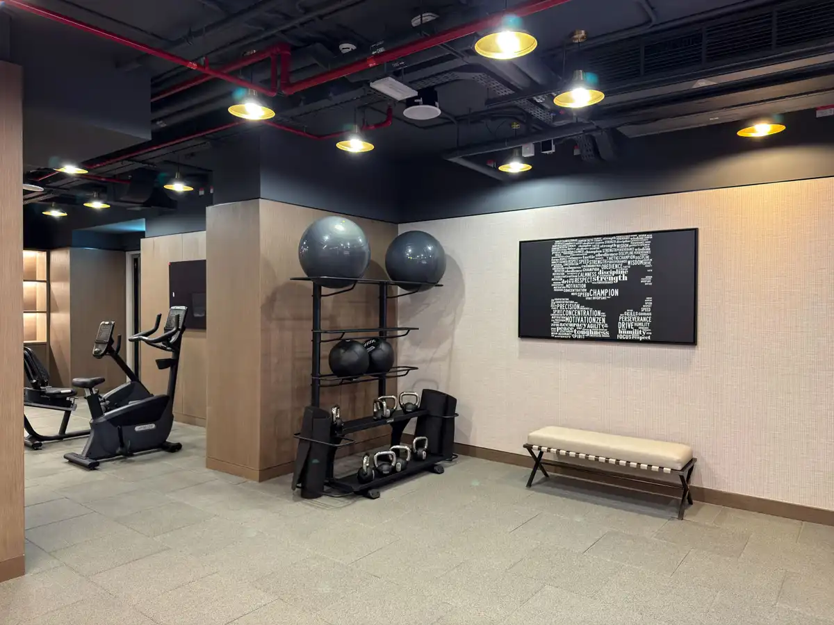 Indoor gym amenity at Crest Grande, Sobha Hartland, photographed for an Airbnb listing