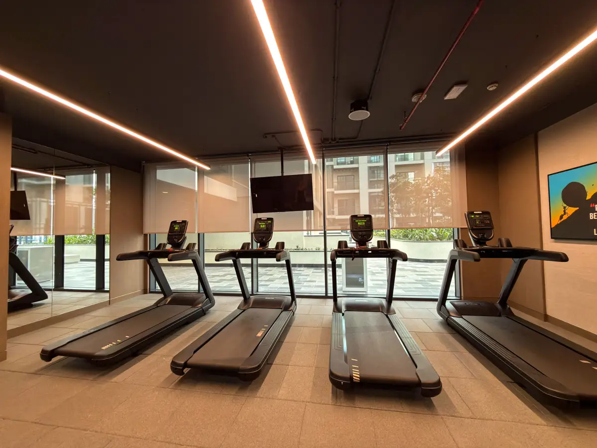 Indoor gym amenity at Crest Grande, Sobha Hartland, photographed for an Airbnb listing