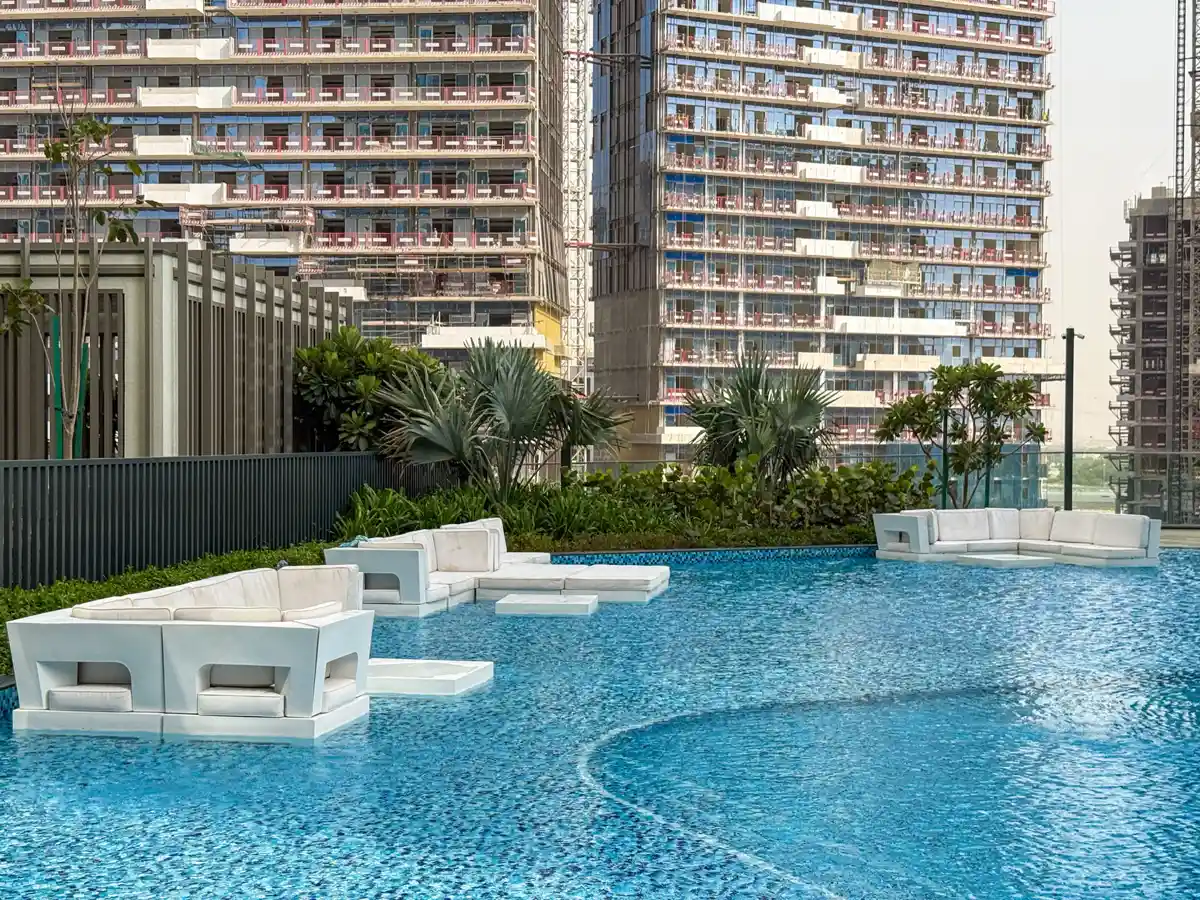 Infinity pool at Crest Grande, Sobha Hartland, amenity photo for an Airbnb listing
