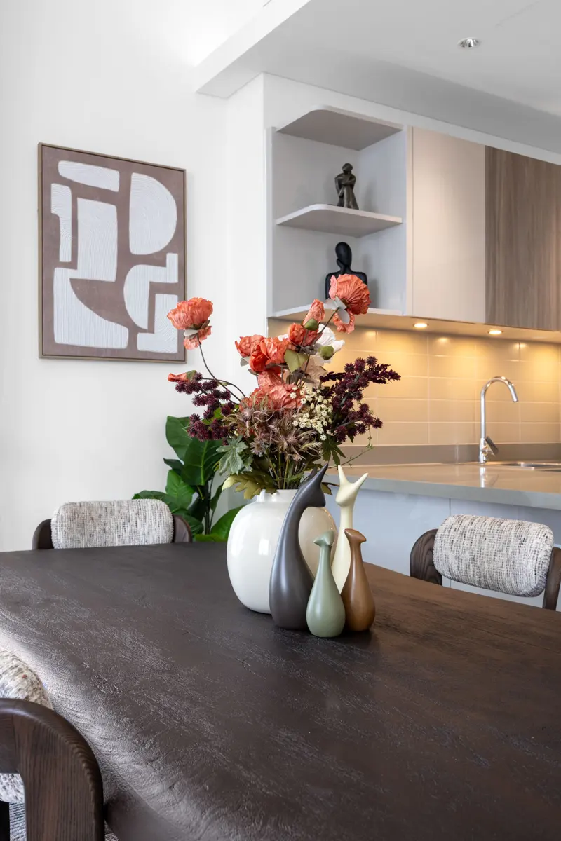 Airbnb kitchen photography at Crest Grande, Sobha Hartland, Dubai: appliances and counters in daylight