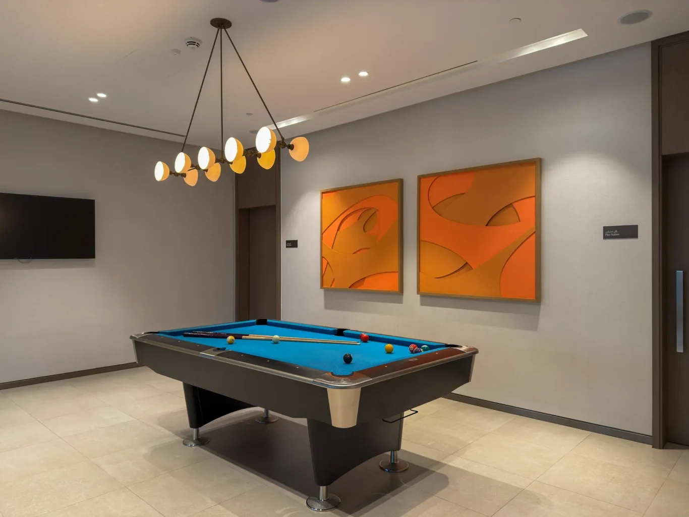 Residents' billiards games room at Grande Signature, Downtown Dubai, photographed for StayComfy Holiday Homes.