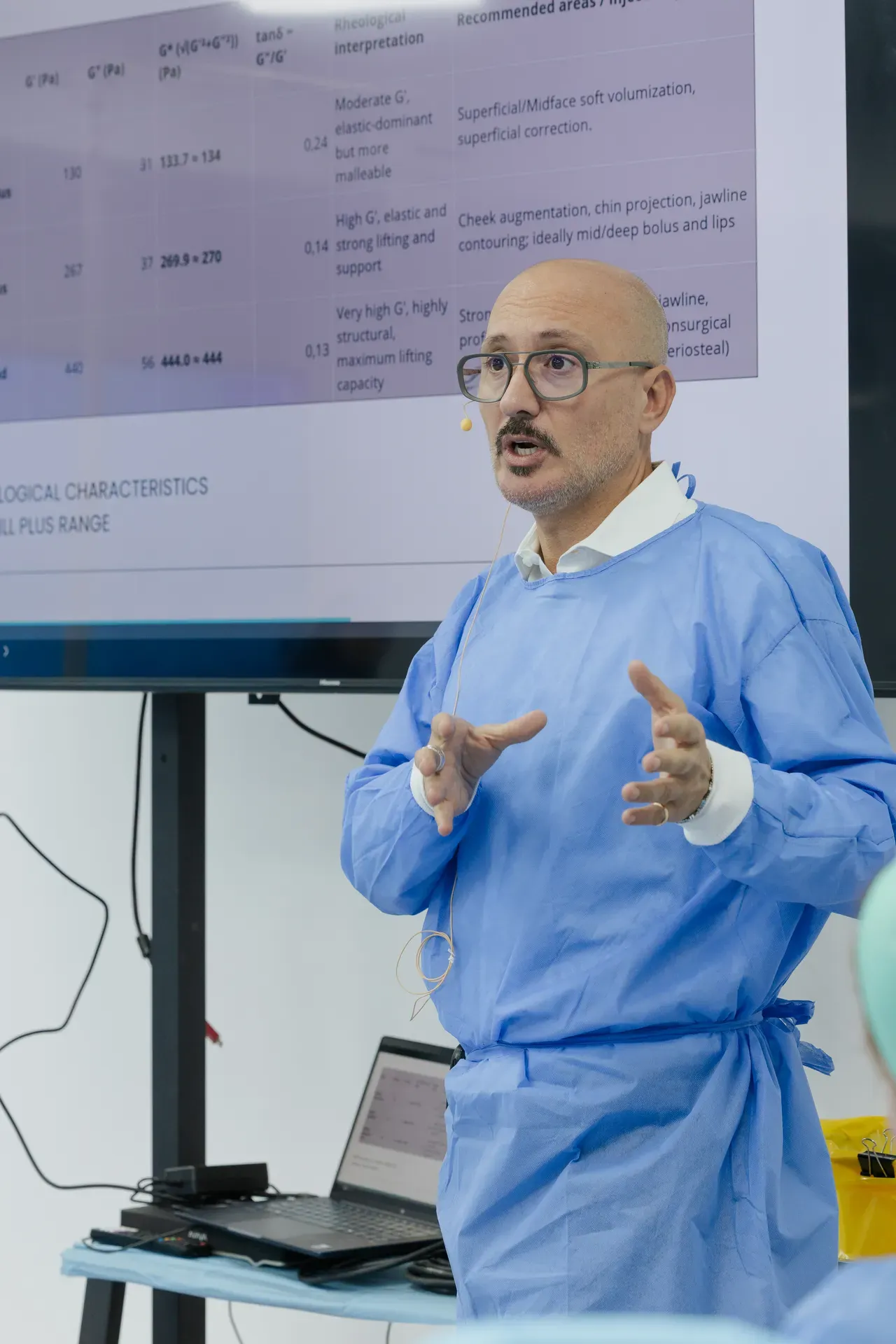 Lead instructor presenting facial anatomy to the participants. Event photography by MRPS at the Promoitalia Cadaver Lab medical anatomy course in Dubai.