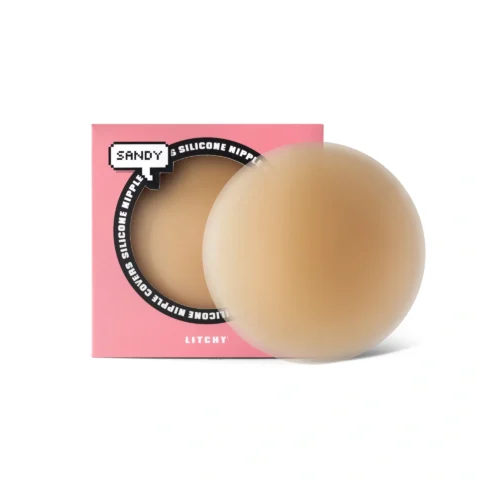 Medium LITCHY silicone nipple cover with its retail box. Premium e-commerce product photography for LITCHY by MRPS in Dubai.