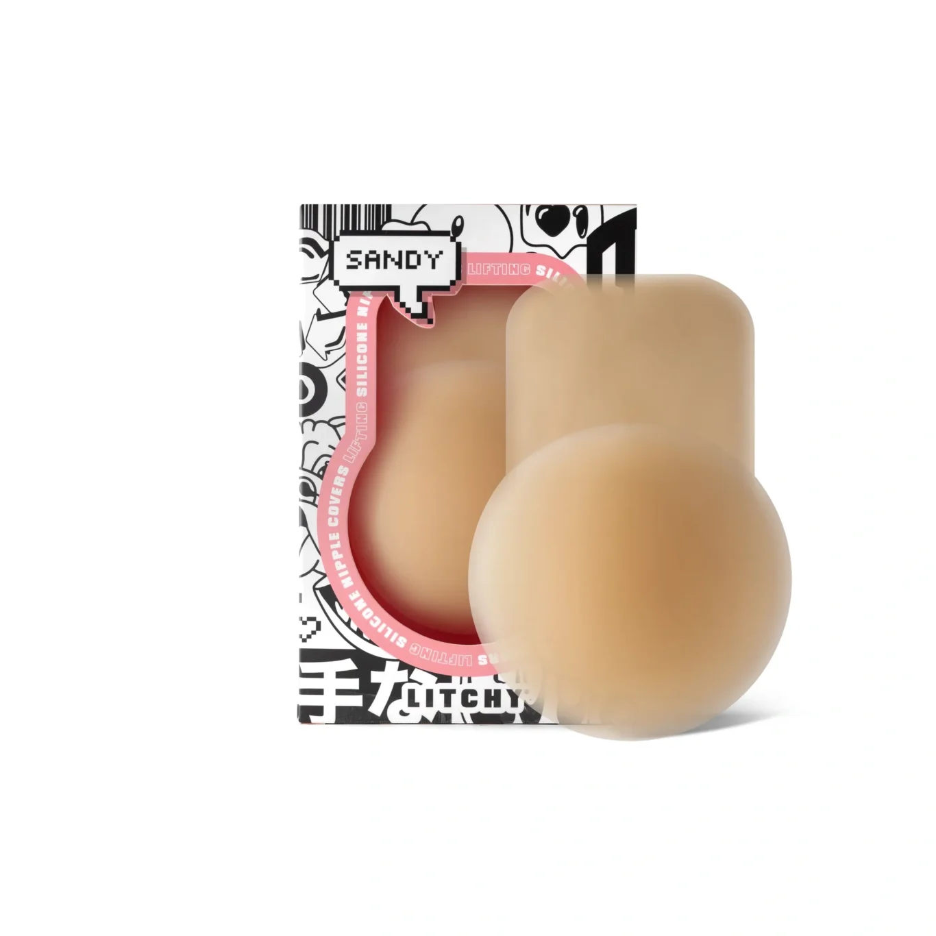LITCHY lifting nipple cover with its graphic retail box. Premium e-commerce product photography for LITCHY by MRPS in Dubai.
