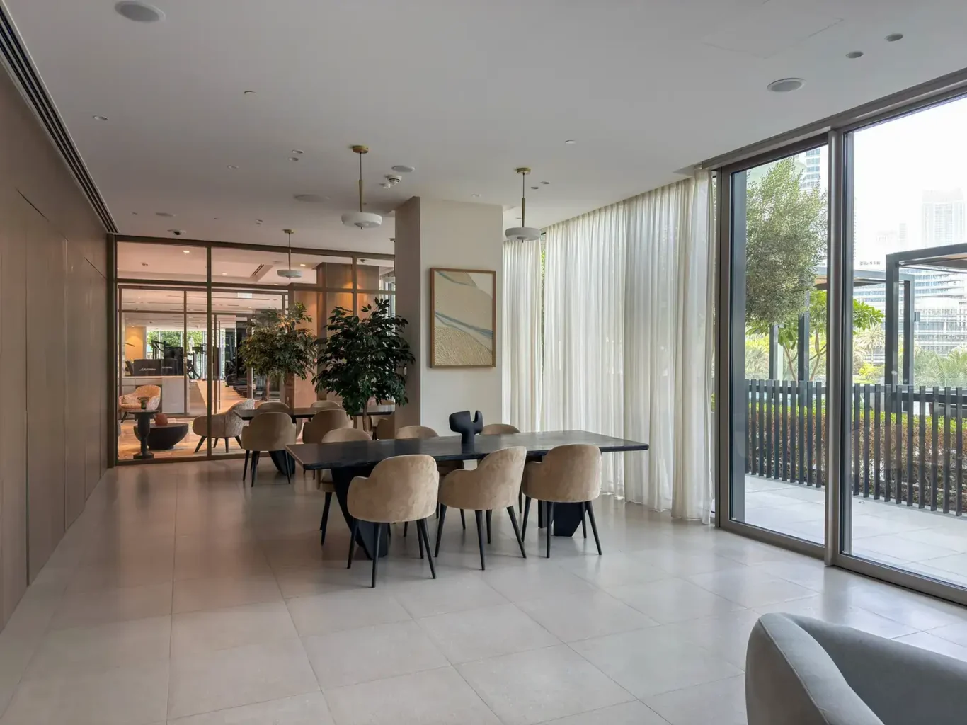 Residents' lounge dining area at Grande Signature, Downtown Dubai, photographed for StayComfy Holiday Homes.