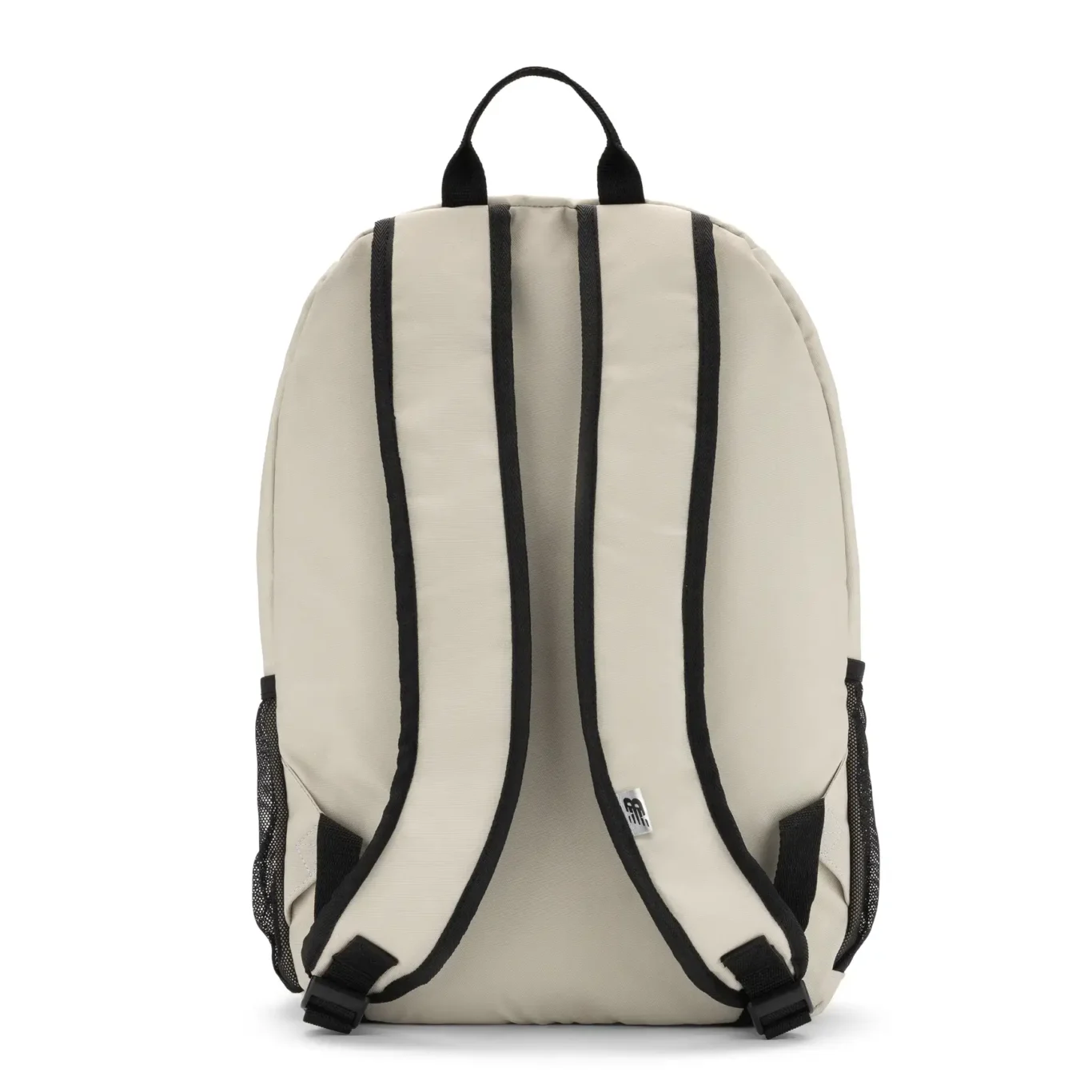 Back view of the beige New Balance backpack with padded straps. E-commerce product photography for New Balance by MRPS in Dubai.