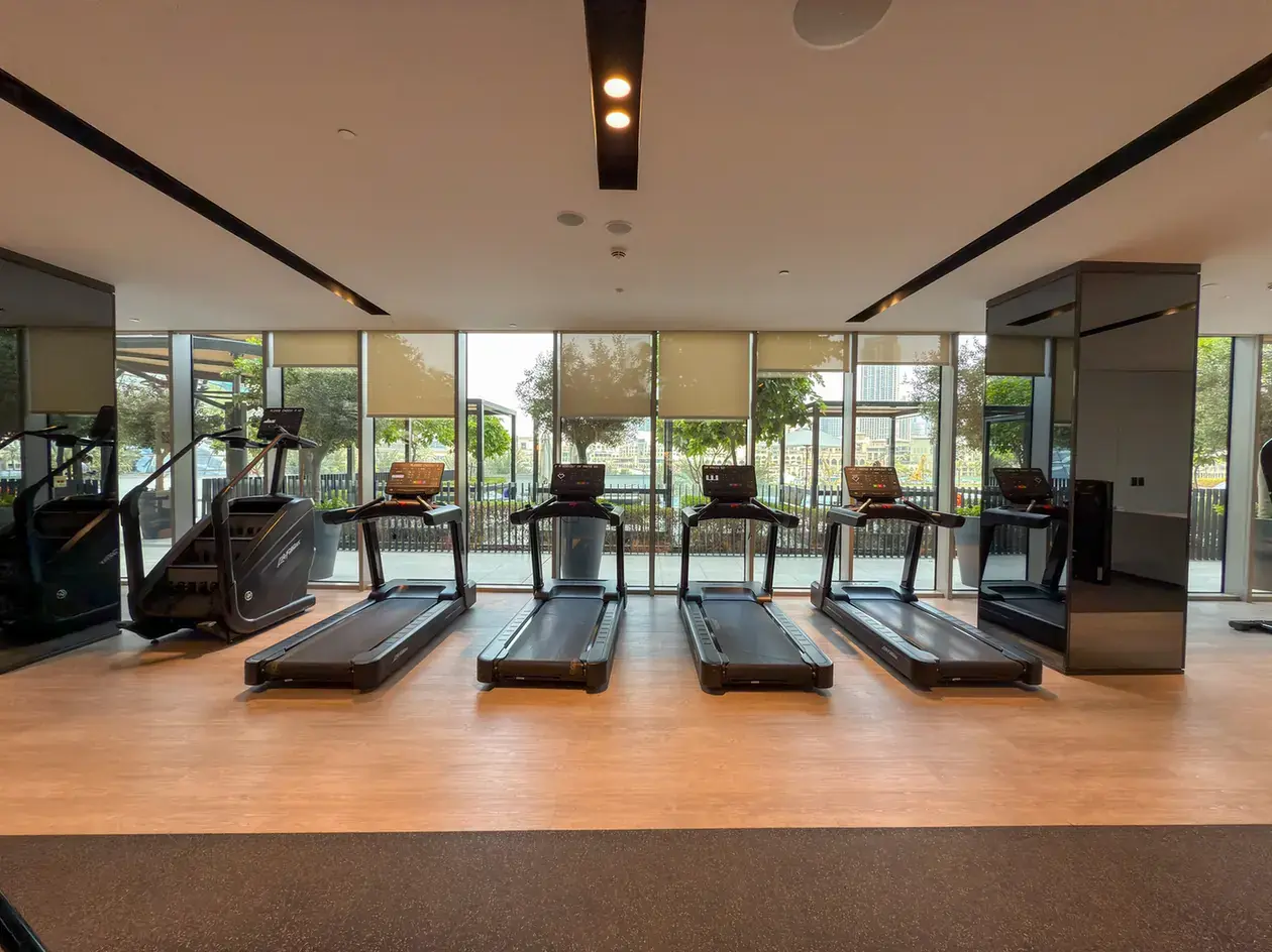 Gym treadmill row at Grande Signature, Downtown Dubai, photographed for StayComfy Holiday Homes.