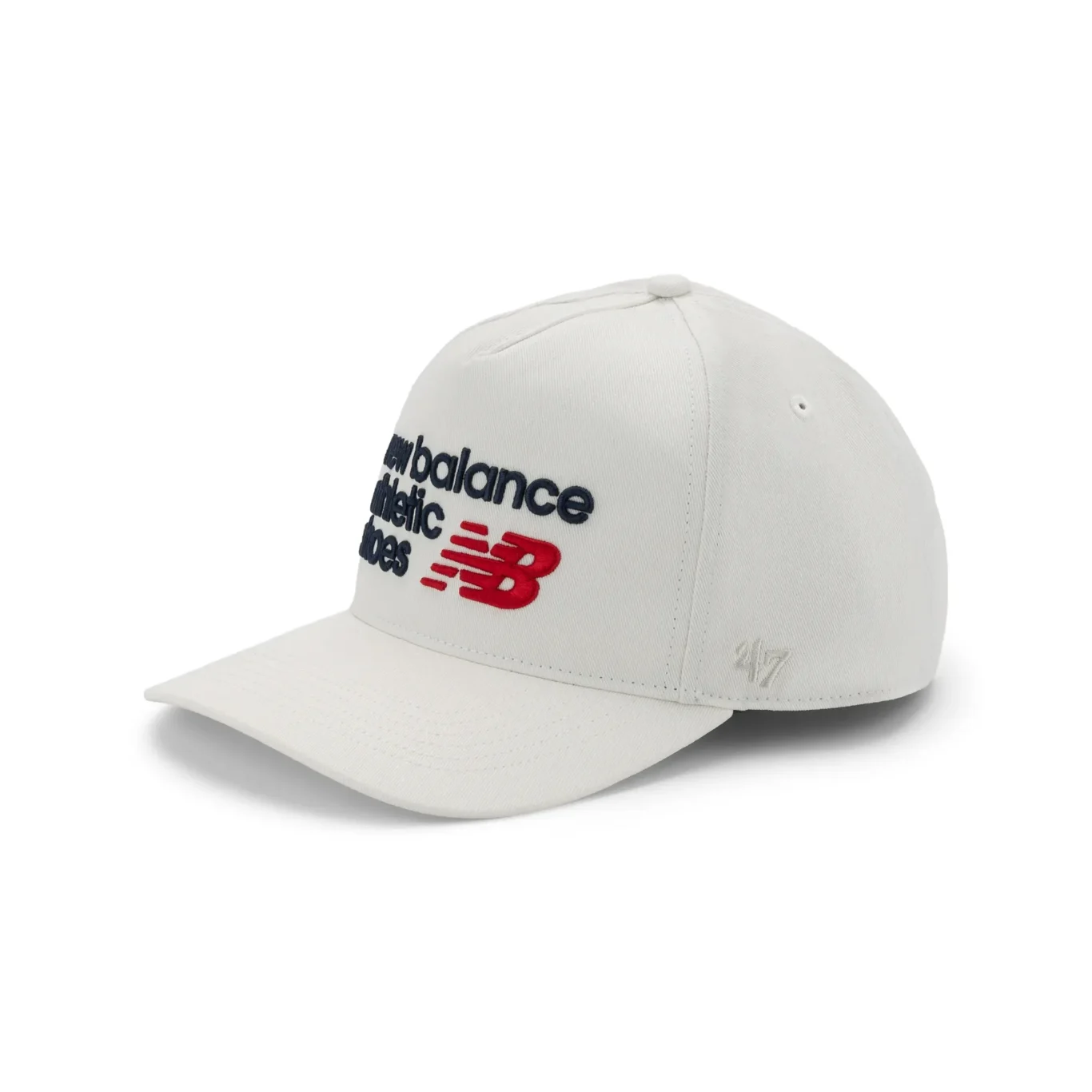 White New Balance athletic shoes cap at a three-quarter angle. E-commerce product photography for New Balance by MRPS in Dubai.