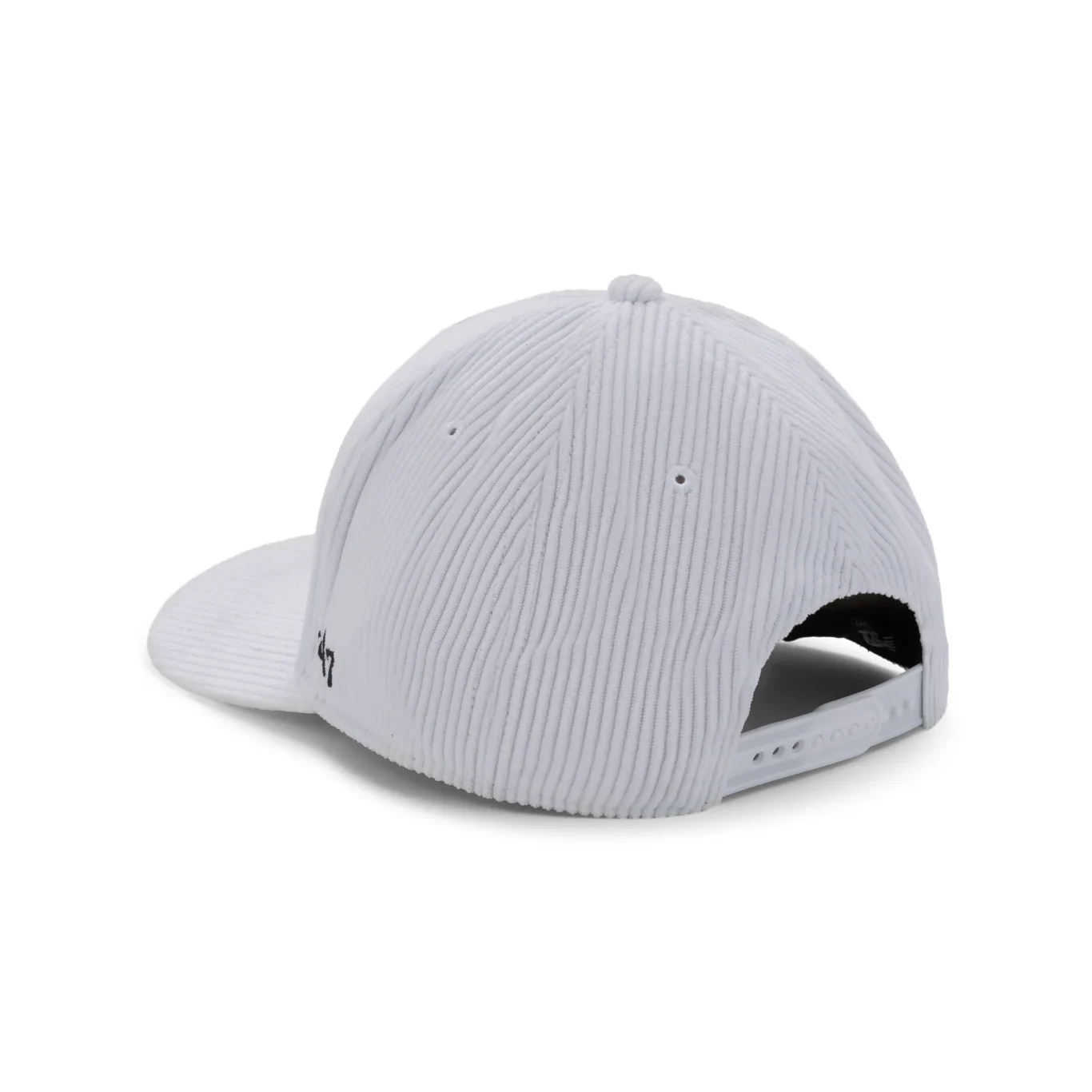 Back view of the white corduroy New Balance cap. E-commerce product photography for New Balance by MRPS in Dubai.