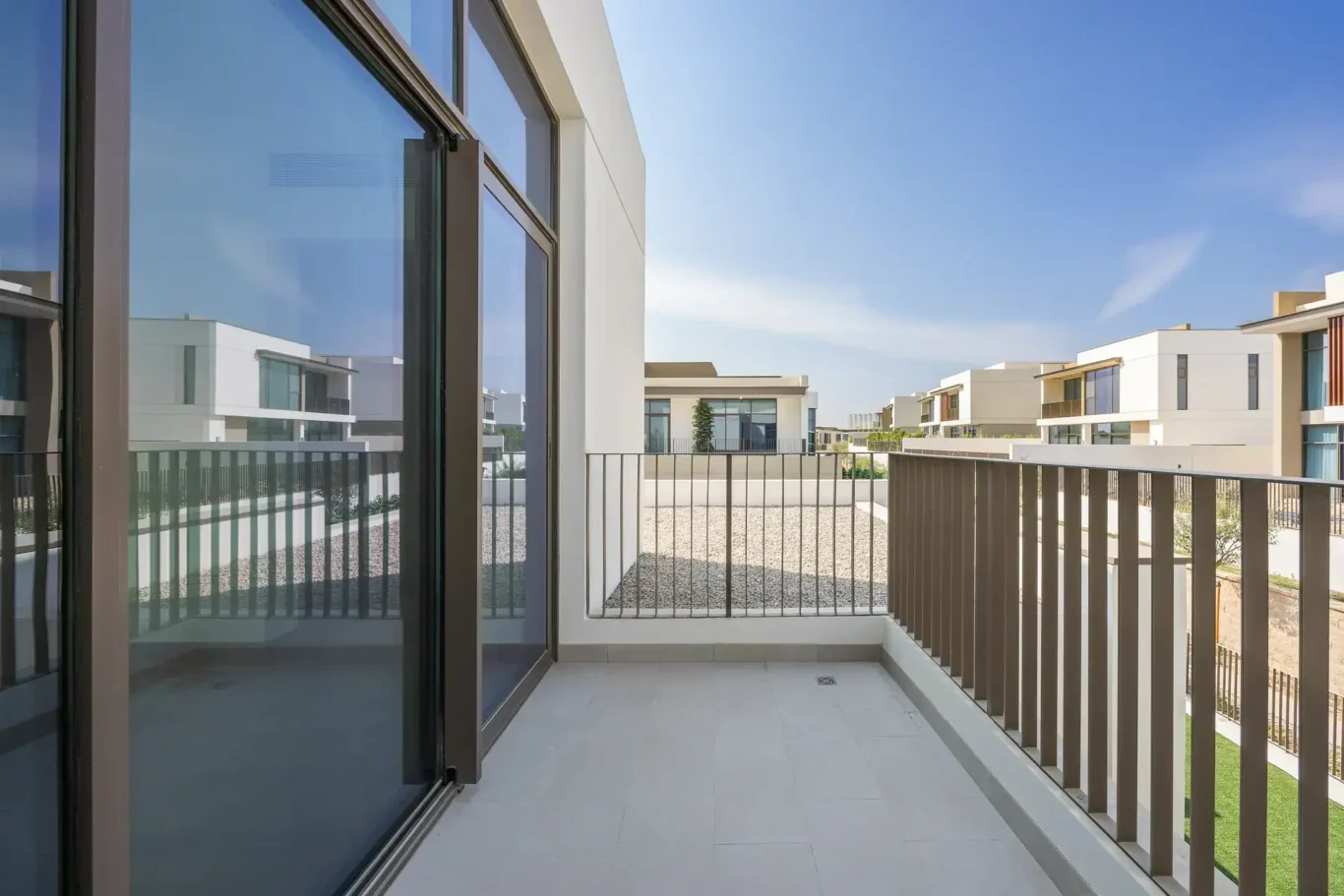 Wide view of the master bedroom. Villa photography by MRPS in Dubai for ELITE Property Brokerage.