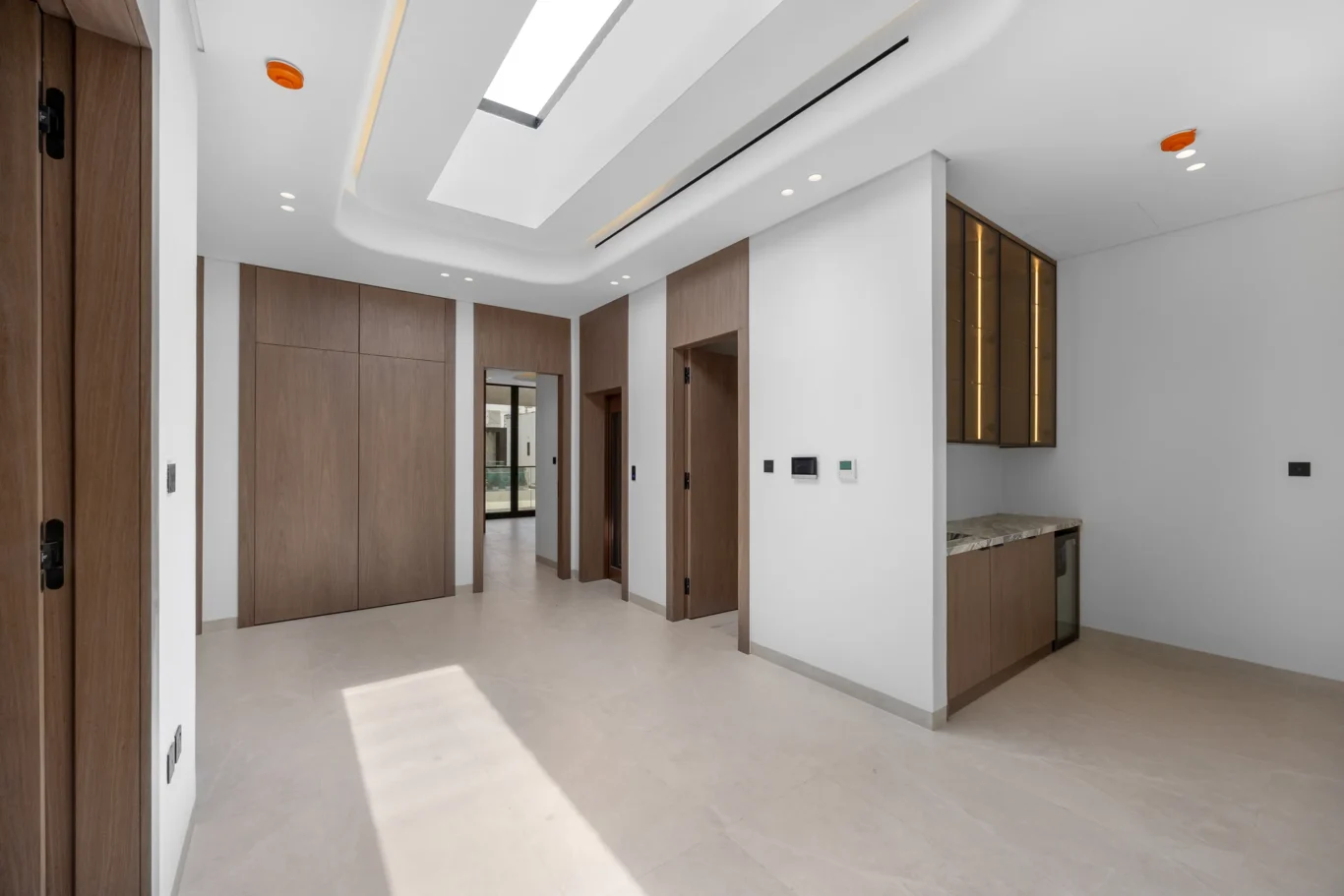 First floor lounge with a skylight and pantry, unfurnished five-bedroom villa in Al Furjan, Dubai.